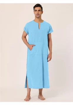 Hot Sale ✔️ Lars Amadeus Men's Nightshirt Short Sleeves Cotton Sleep 👚 Shirt V-Neck Side Split Long Gown 👍 -Cheap Lars Amadeus Shop Belk 2232