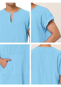 Hot Sale ✔️ Lars Amadeus Men's Nightshirt Short Sleeves Cotton Sleep 👚 Shirt V-Neck Side Split Long Gown 👍 -Cheap Lars Amadeus Shop Belk 2234