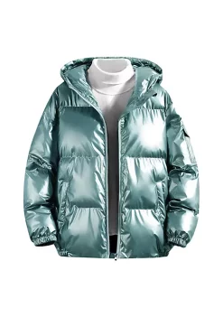 Cheap 💯 Lars Amadeus Men's Hoodie Metallic Puffer Jacket Full Zip Heavyweight Shiny Quilting Jacket 🔔 -Cheap Lars Amadeus Shop Belk 225