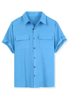 Brand new 💯 Lars Amadeus Men's 🌞 Summer Short Sleeves Button Down Solid 👕 Shirt with Pockets 🎉 -Cheap Lars Amadeus Shop Belk 2251