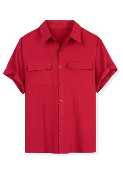 Brand new 💯 Lars Amadeus Men's 🌞 Summer Short Sleeves Button Down Solid 👕 Shirt with Pockets 🎉 -Cheap Lars Amadeus Shop Belk 2252