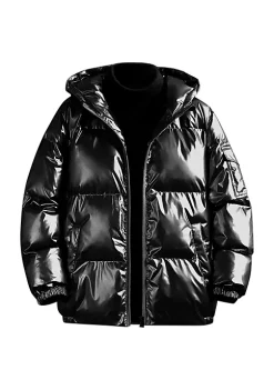 Cheap 💯 Lars Amadeus Men's Hoodie Metallic Puffer Jacket Full Zip Heavyweight Shiny Quilting Jacket 🔔 -Cheap Lars Amadeus Shop Belk 226