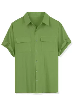 Brand new 💯 Lars Amadeus Men's 🌞 Summer Short Sleeves Button Down Solid 👕 Shirt with Pockets 🎉 -Cheap Lars Amadeus Shop Belk 2260