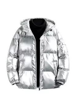 Cheap 💯 Lars Amadeus Men's Hoodie Metallic Puffer Jacket Full Zip Heavyweight Shiny Quilting Jacket 🔔 -Cheap Lars Amadeus Shop Belk 227