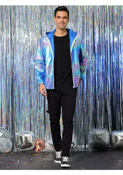 Hot Sale 🔔 Lars Amadeus Men's Metallic Jacket Lightweight Zip Up Holographic Shiny Hooded Jackets ⌛ -Cheap Lars Amadeus Shop Belk 2274