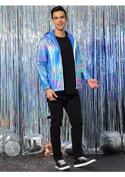 Hot Sale 🔔 Lars Amadeus Men's Metallic Jacket Lightweight Zip Up Holographic Shiny Hooded Jackets ⌛ -Cheap Lars Amadeus Shop Belk 2276