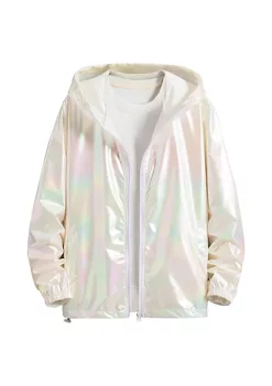 Hot Sale 🔔 Lars Amadeus Men's Metallic Jacket Lightweight Zip Up Holographic Shiny Hooded Jackets ⌛ -Cheap Lars Amadeus Shop Belk 2278
