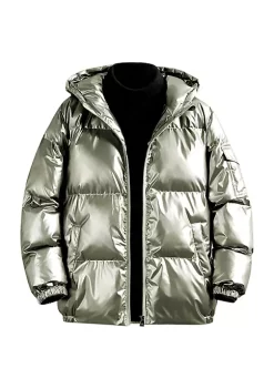 Cheap 💯 Lars Amadeus Men's Hoodie Metallic Puffer Jacket Full Zip Heavyweight Shiny Quilting Jacket 🔔 -Cheap Lars Amadeus Shop Belk 228