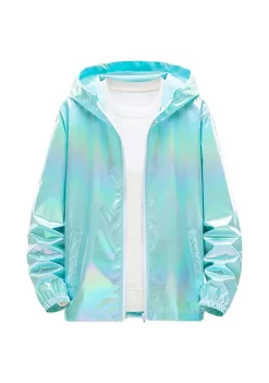 Hot Sale 🔔 Lars Amadeus Men's Metallic Jacket Lightweight Zip Up Holographic Shiny Hooded Jackets ⌛ -Cheap Lars Amadeus Shop Belk 2280