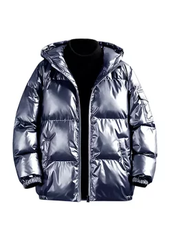 Cheap 💯 Lars Amadeus Men's Hoodie Metallic Puffer Jacket Full Zip Heavyweight Shiny Quilting Jacket 🔔 -Cheap Lars Amadeus Shop Belk 229