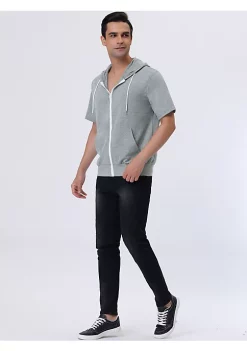 Best deal 😉 Lars Amadeus Men's Hoodies Solid Color Zip Up Short Sleeve Jackets 🔥 -Cheap Lars Amadeus Shop Belk 2305