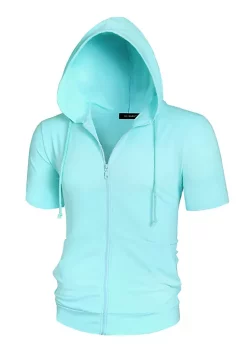 Best deal 😉 Lars Amadeus Men's Hoodies Solid Color Zip Up Short Sleeve Jackets 🔥 -Cheap Lars Amadeus Shop Belk 2308