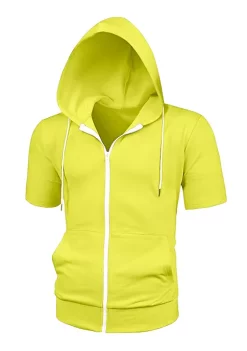 Best deal 😉 Lars Amadeus Men's Hoodies Solid Color Zip Up Short Sleeve Jackets 🔥 -Cheap Lars Amadeus Shop Belk 2311