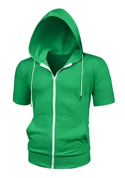 Best deal 😉 Lars Amadeus Men's Hoodies Solid Color Zip Up Short Sleeve Jackets 🔥 -Cheap Lars Amadeus Shop Belk 2312
