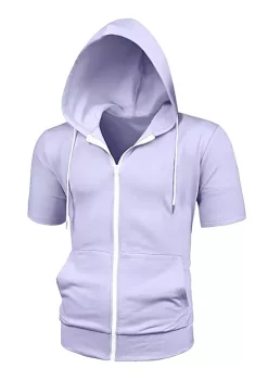 Best deal 😉 Lars Amadeus Men's Hoodies Solid Color Zip Up Short Sleeve Jackets 🔥 -Cheap Lars Amadeus Shop Belk 2313