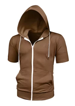Best deal 😉 Lars Amadeus Men's Hoodies Solid Color Zip Up Short Sleeve Jackets 🔥 -Cheap Lars Amadeus Shop Belk 2316