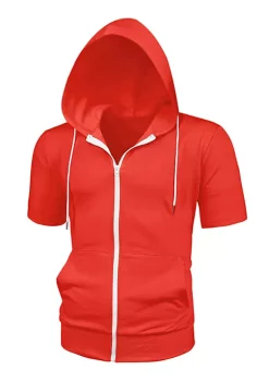 Best deal 😉 Lars Amadeus Men's Hoodies Solid Color Zip Up Short Sleeve Jackets 🔥 -Cheap Lars Amadeus Shop Belk 2320