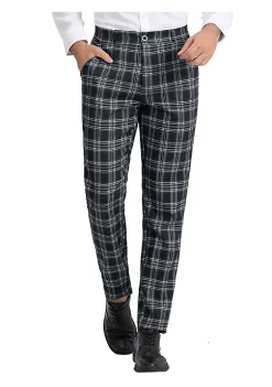 Brand new 😉 Lars Amadeus Men's Plaid Pants Regular Fit Flat Front Classic Elastic Waist Suit Pants 🔥 -Cheap Lars Amadeus Shop Belk 2326