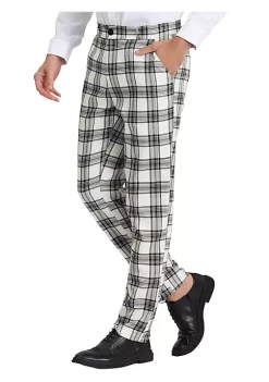 Brand new 😉 Lars Amadeus Men's Plaid Pants Regular Fit Flat Front Classic Elastic Waist Suit Pants 🔥 -Cheap Lars Amadeus Shop Belk 2327