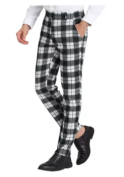 Brand new 😉 Lars Amadeus Men's Plaid Pants Regular Fit Flat Front Classic Elastic Waist Suit Pants 🔥 -Cheap Lars Amadeus Shop Belk 2329