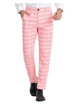 Brand new 😉 Lars Amadeus Men's Plaid Pants Regular Fit Flat Front Classic Elastic Waist Suit Pants 🔥 -Cheap Lars Amadeus Shop Belk 2330