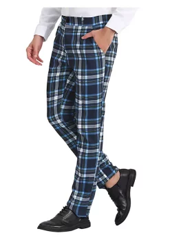 Brand new 😉 Lars Amadeus Men's Plaid Pants Regular Fit Flat Front Classic Elastic Waist Suit Pants 🔥 -Cheap Lars Amadeus Shop Belk 2331