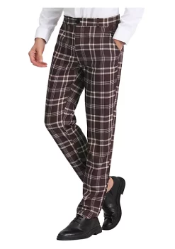 Brand new 😉 Lars Amadeus Men's Plaid Pants Regular Fit Flat Front Classic Elastic Waist Suit Pants 🔥 -Cheap Lars Amadeus Shop Belk 2332