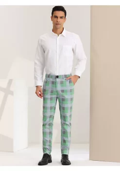 Deals 🔔 Lars Amadeus Men's 👗 Dress Plaid Pants Classic Fit Flat Front Business Prom Trousers 🌟 -Cheap Lars Amadeus Shop Belk 2390