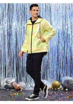 Promo 😉 Lars Amadeus Men's Holographic Jacket Lightweight Zipper Metallic Shiny Hoodie Windbreaker 🌟 -Cheap Lars Amadeus Shop Belk 2410