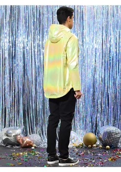 Promo 😉 Lars Amadeus Men's Holographic Jacket Lightweight Zipper Metallic Shiny Hoodie Windbreaker 🌟 -Cheap Lars Amadeus Shop Belk 2411