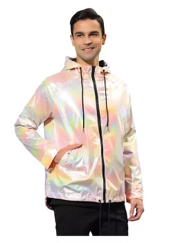 Promo 😉 Lars Amadeus Men's Holographic Jacket Lightweight Zipper Metallic Shiny Hoodie Windbreaker 🌟 -Cheap Lars Amadeus Shop Belk 2413