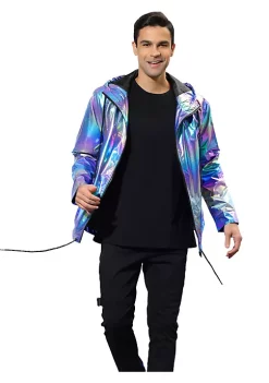 Promo 😉 Lars Amadeus Men's Holographic Jacket Lightweight Zipper Metallic Shiny Hoodie Windbreaker 🌟 -Cheap Lars Amadeus Shop Belk 2414