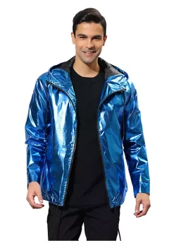 Promo 😉 Lars Amadeus Men's Holographic Jacket Lightweight Zipper Metallic Shiny Hoodie Windbreaker 🌟 -Cheap Lars Amadeus Shop Belk 2415