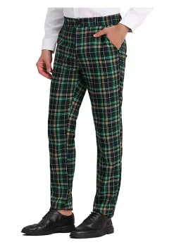 Budget 🤩 Lars Amadeus Men's Plaid Slacks Regular Fit Flat Front Work Prom Checked 👗 Dress Pants ❤️ -Cheap Lars Amadeus Shop Belk 2453