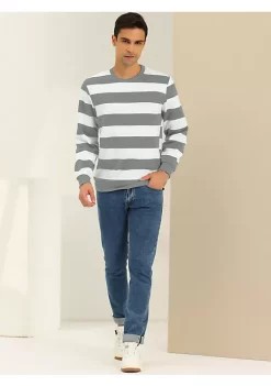 Best Pirce 🌟 Lars Amadeus Men's Stripe Sweatshirt Round Neck Long Sleeves Regular Fit Printed Pullover ⭐ -Cheap Lars Amadeus Shop Belk 2458