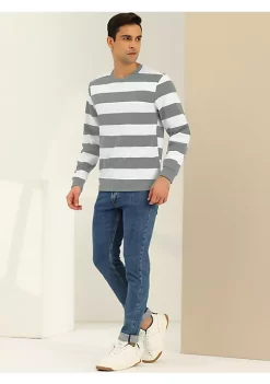 Best Pirce 🌟 Lars Amadeus Men's Stripe Sweatshirt Round Neck Long Sleeves Regular Fit Printed Pullover ⭐ -Cheap Lars Amadeus Shop Belk 2459