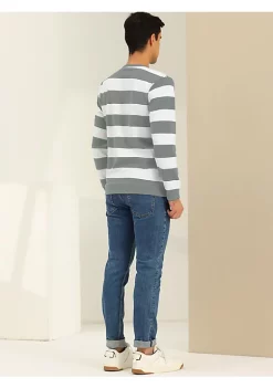 Best Pirce 🌟 Lars Amadeus Men's Stripe Sweatshirt Round Neck Long Sleeves Regular Fit Printed Pullover ⭐ -Cheap Lars Amadeus Shop Belk 2460