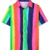 Cheapest 💯 Lars Amadeus Men's ☀️ Summer Rainbow Stripe Print 👕 Shirt Short Sleeve Button Down 👕 Shirts 🧨