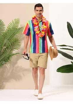 Cheapest 💯 Lars Amadeus Men's ☀️ Summer Rainbow Stripe Print 👕 Shirt Short Sleeve Button Down 👕 Shirts 🧨 -Cheap Lars Amadeus Shop Belk 2594
