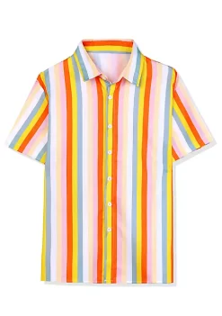 Cheapest 💯 Lars Amadeus Men's ☀️ Summer Rainbow Stripe Print 👕 Shirt Short Sleeve Button Down 👕 Shirts 🧨 -Cheap Lars Amadeus Shop Belk 2597