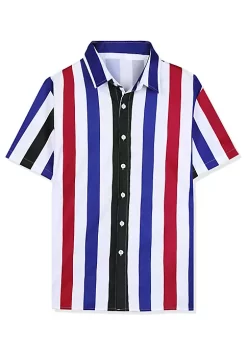 Cheapest 💯 Lars Amadeus Men's ☀️ Summer Rainbow Stripe Print 👕 Shirt Short Sleeve Button Down 👕 Shirts 🧨 -Cheap Lars Amadeus Shop Belk 2598