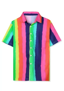 Cheapest 💯 Lars Amadeus Men's ☀️ Summer Rainbow Stripe Print 👕 Shirt Short Sleeve Button Down 👕 Shirts 🧨 -Cheap Lars Amadeus Shop Belk 2599