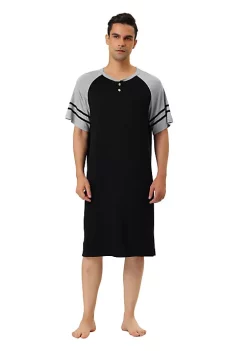 Discount 🤩 Lars Amadeus Men's Nightshirts Contrast Color Henley Sleep 👕 Shirt Lounge Sleepwear Nightgown Pajamas, Classic Sleeve Straight Hem Sleep 👕 Shirt for Tall Henley 😍