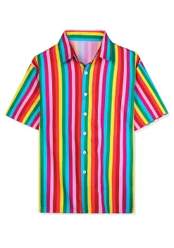 Cheapest 💯 Lars Amadeus Men's ☀️ Summer Rainbow Stripe Print 👕 Shirt Short Sleeve Button Down 👕 Shirts 🧨 -Cheap Lars Amadeus Shop Belk 2601