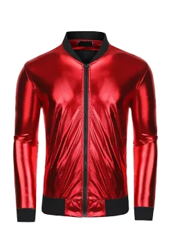 Hot Sale 🛒 Lars Amadeus Men's Sparkle Shimmering Metallic Jacket Disco Party Shiny Bomber Jacket 🔔