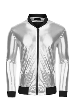 Hot Sale 🛒 Lars Amadeus Men's Sparkle Shimmering Metallic Jacket Disco Party Shiny Bomber Jacket 🔔 -Cheap Lars Amadeus Shop Belk 2607
