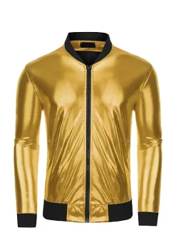 Hot Sale 🛒 Lars Amadeus Men's Sparkle Shimmering Metallic Jacket Disco Party Shiny Bomber Jacket 🔔 -Cheap Lars Amadeus Shop Belk 2608