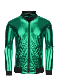 Hot Sale 🛒 Lars Amadeus Men's Sparkle Shimmering Metallic Jacket Disco Party Shiny Bomber Jacket 🔔 -Cheap Lars Amadeus Shop Belk 2610
