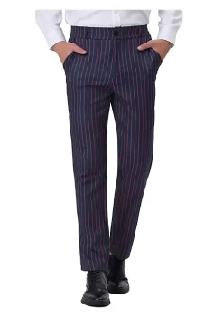 Coupon 👏 Lars Amadeus Men's Striped 👗 Dress Pants Straight Fit Color Block Office Work Suit Trousers 🎁