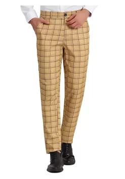 New 😉 Lars Amadeus Men's Plaid Business Pants Classic Fit Flat Front Formal Trousers ❤️ -Cheap Lars Amadeus Shop Belk 2638